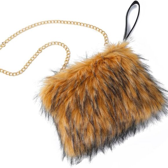 Evening Faux Fur Handbags for Women Furry Fluffy Fuzzy Bags Purse Crossbody Shou - Picture 5 of 6